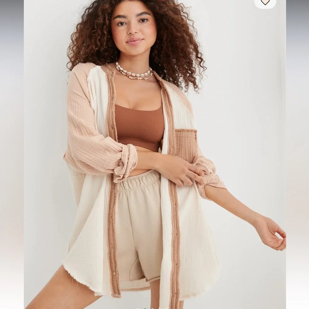 Aerie Gauzy Coverup Shirt Medium